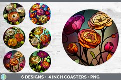Bundle of six Watercolor Ranunculuss Round Coaster designs.