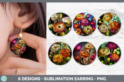 Bundle of six Watercolor Ranunculuss Round Earrings designs.