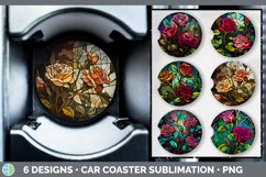 Bundle of six Painted Glass Roses Car Coaster designs.