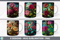 Bundle of six Painted Glass Roses Mug Wrap designs.