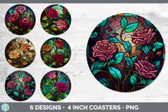 Bundle of six Painted Glass Roses Round Coaster designs.