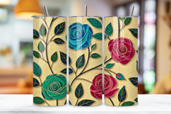 seamless tumbler wrap, glass floral design, jewel tone wrap, lead line details, cathedral window style, 20oz skinny tumbler, tapered tumbler wrap, straight tumbler design, ecclesiastical rose art, seamless church design,