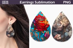 Roses Stained Glass Teardrop Earrings | Rose Earrings Product Image 1
