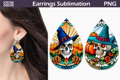 Stained Glass Skull Teardrop Earrings | Halloween Earrings Product Image 1