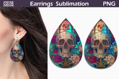 Stained Glass Teardrop Earrings | Skull Flowers Earrings Product Image 1