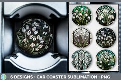 Bundle of six Floral Snowdrops Car Coaster designs.
