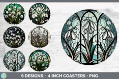 Bundle of six Floral Snowdrops Round Coaster designs.