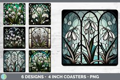 Bundle of six Floral Snowdrops Square Coaster designs.