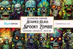 Stained Glass Spooky Zombie Watercolor Clipart Bundle Product Image 1