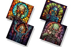 Stained Glass Spooky Zombie Watercolor Clipart Bundle Product Image 4