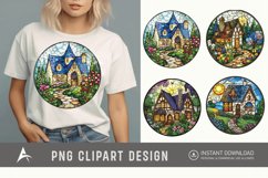 Watercolor Stained Glass Spring Cottage Clipart Product Image 1