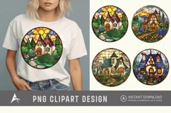 Watercolor Stained Glass Spring Cottage Clipart Product Image 1