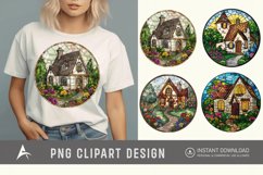 Watercolor Stained Glass Spring Cottage Clipart Product Image 1