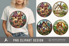 Watercolor Stained Glass Spring Cottage Clipart Product Image 1