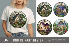 Watercolor Stained Glass Spring Cottage Clipart Product Image 1
