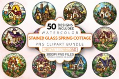 Watercolor Stained Glass Spring Cottage Clipart Bundle Product Image 1