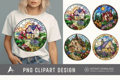 Watercolor Stained Glass Spring Cottage Clipart Product Image 1