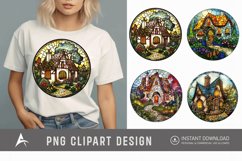 Watercolor Stained Glass Spring Cottage Clipart Product Image 1