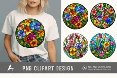 Watercolor Stained Glass Spring Flowers Clipart Product Image 1