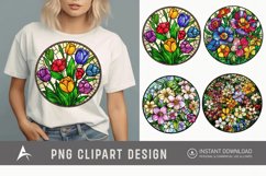 Watercolor Stained Glass Spring Flowers Clipart Product Image 1