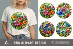 Watercolor Stained Glass Spring Flowers Clipart Product Image 1