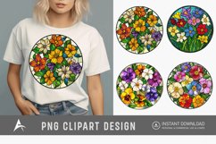 Watercolor Stained Glass Spring Flowers Clipart Product Image 1