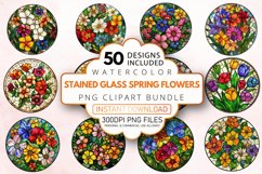 Watercolor Stained Glass Spring Flowers Clipart Bundle Product Image 1