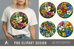 Watercolor Stained Glass Spring Flowers Clipart Product Image 1