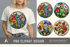 Watercolor Stained Glass Spring Flowers Clipart Product Image 1