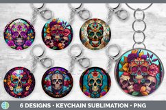 Bundle of six Painted Glass Sugar  Skulls Keychain designs.