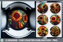 Bundle of six Painted Glass Sunflowers Car Coaster designs.