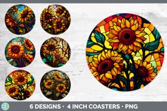 Bundle of six Painted Glass Sunflowers Round Coaster designs.