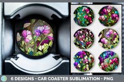 Bundle of six Watercolor Sweet Peas Car Coaster designs.