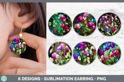Bundle of six Watercolor Sweet Peas Round Earrings designs.