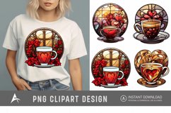 Watercolor Stained Glass Valentine&#039;s Day Coffee Clipart Product Image 1