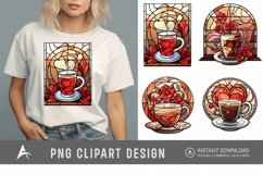 Watercolor Stained Glass Valentine&#039;s Day Coffee Clipart Product Image 1