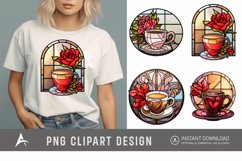 Watercolor Stained Glass Valentine&#039;s Day Coffee Clipart Product Image 1