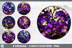 Bundle of six Watercolor Violets Round Coaster designs.