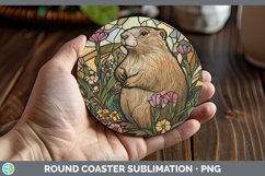 GorgeousStained Glass Woodland Round Coaster design.
