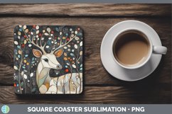 GorgeousStained Glass Woodland Square Coaster design.