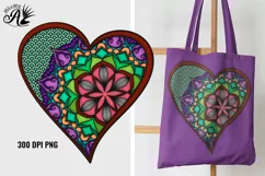 Stained Glass Mandala Heart PNG for sublimation, stickers Product Image 1