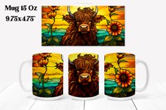 Highland cow mug sublimation | Cow stained glass mug PNG Product Image 1