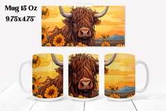 Highland cow mug wrap PNG design | Cow stained glass mug PNG Product Image 1