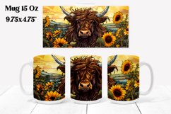 Highland cow mug wrap PNG design | Cow stained glass mug Product Image 1