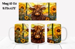 Highland cow stained glass mug sublimation design Product Image 1