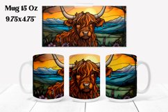 Highland cow stained glass sunflower mug sublimation wrap Product Image 1