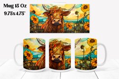 Highland cow stained glass sunflower mug sublimation PNG Product Image 1
