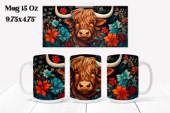 Highland cow stained glass flower mug | Cow mug PNG Product Image 1
