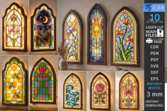 Stained Glass Wall Art Laser Cut Bundle | Arch Window Frames Product Image 1