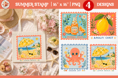 Summer Stamp PNG, Lemon Beach Coastal Postage Stamp Design Product Image 1